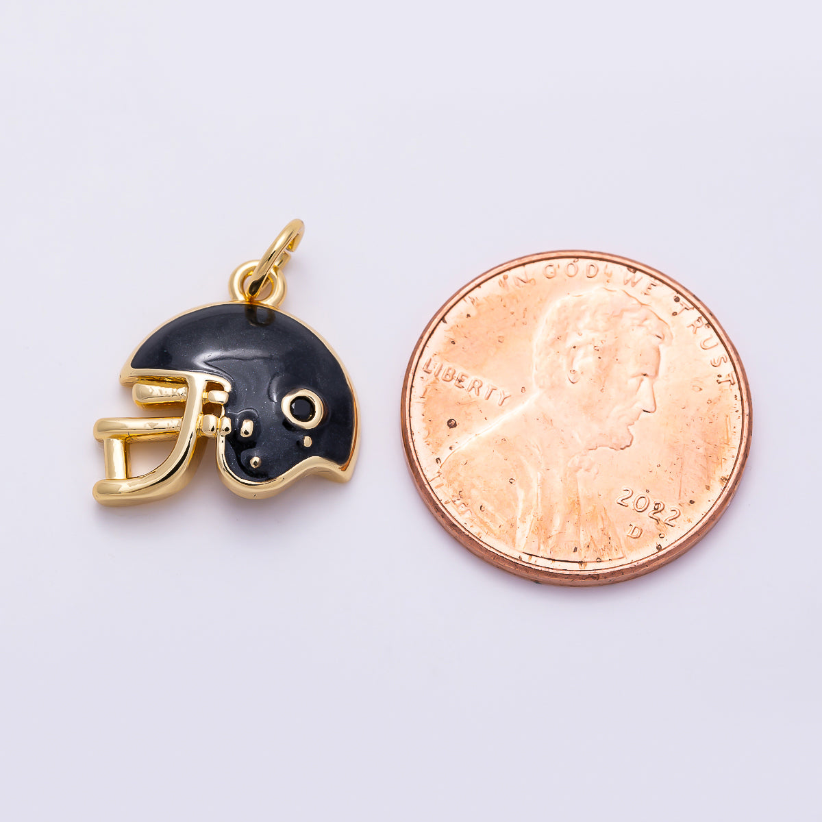 16K Gold Filled Black Enamel Football Sports Helmet Charm | Charrms-01488