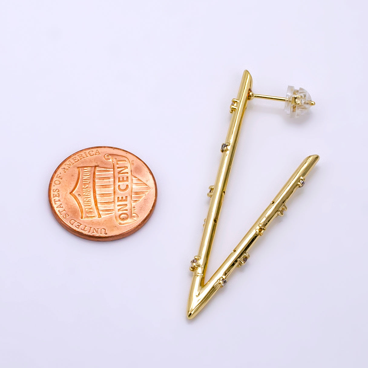 16K Gold Filled 50mm Clear CZ Dotted Triangle Hoop Earrings