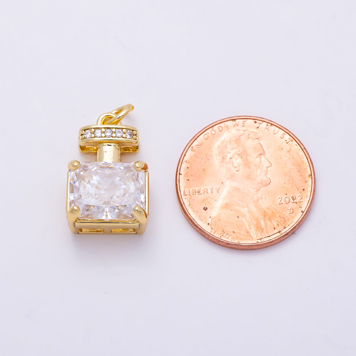 16K Gold Filled 17mm Clear Baguette Micro Paved CZ Perfume Charm in Gold & Silver | Charms-01463 Charms-01464