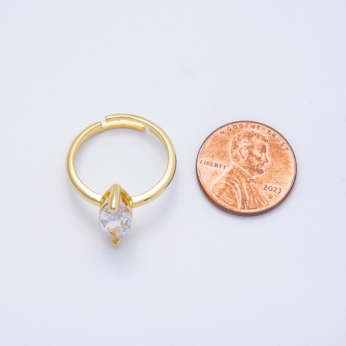 16K Gold Filled Clear CZ Marquise Solitaire Adjustable Ring | RINGS-00093