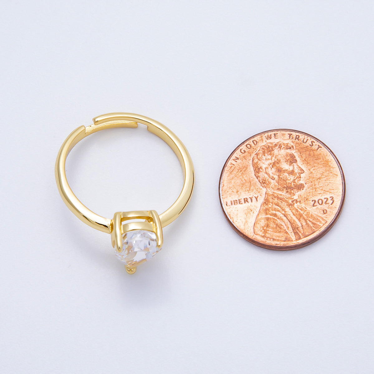 16K Gold Filled Clear CZ Teardrop Solitaire Adjustable Ring | RINGS-00092