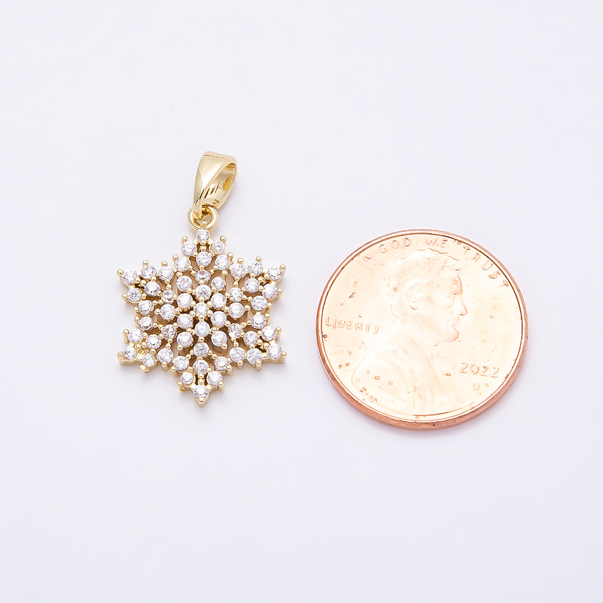 16K Gold Filled 19mm Clear CZ Winter Snowflake Pendant in Gold & Silver | Charms-00954 Charms-00955