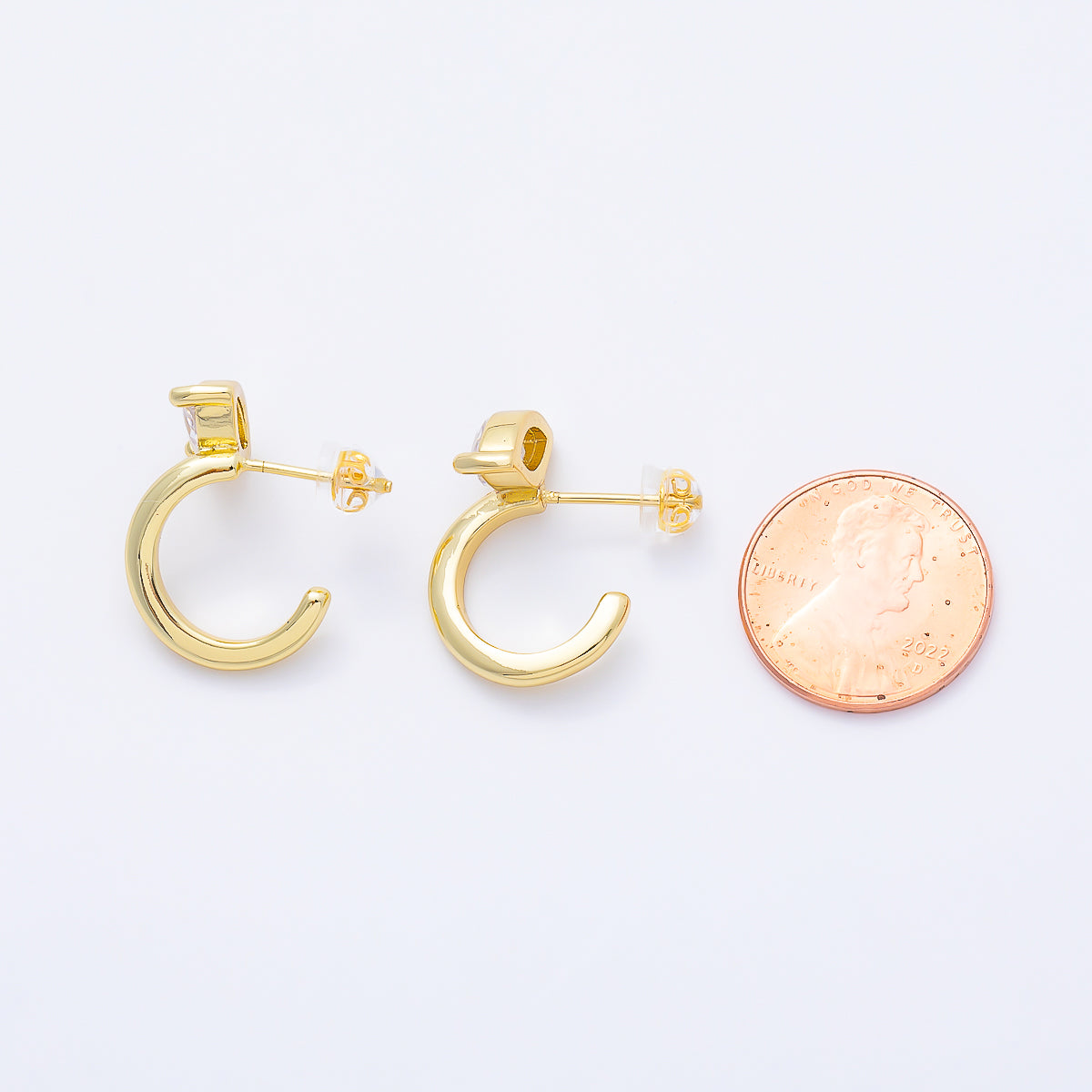 16K Gold Filled 20mm Clear CZ Marquise C-Shaped Hoop | Earrings-00681