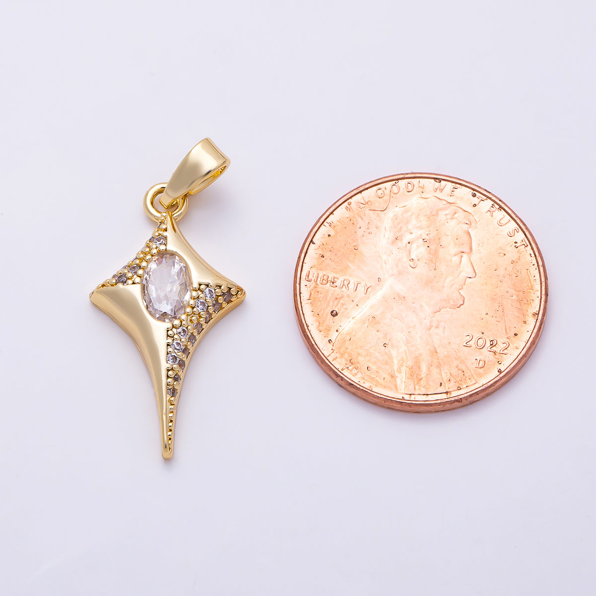 16K Gold Filled 22mm Oval Micro Paved CZ Celestial North Star Pendant | Charms-01491