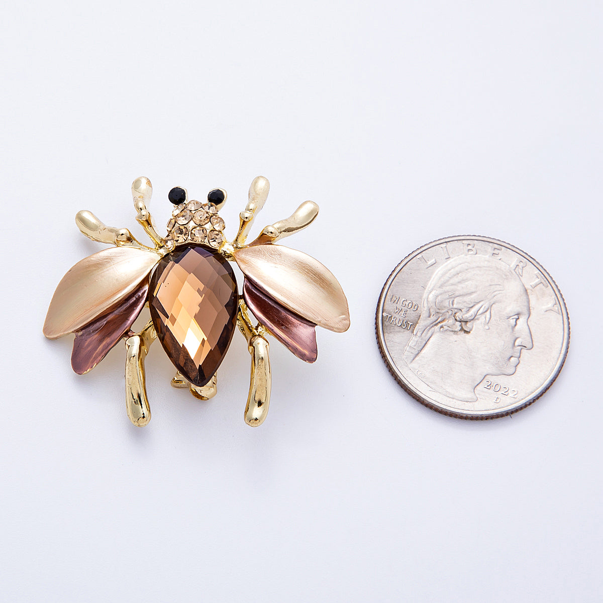 Sparkly Amber 32mm Crystal Honey Bee Brooch | BH-00102