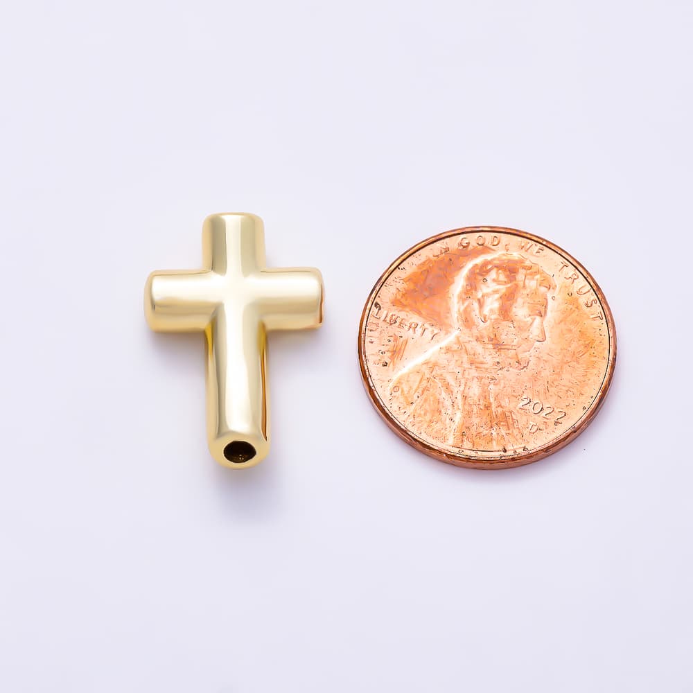 16K Gold Filled 20mm Minimalist Plain Cross Religious Spacer Beads | Beads-00618
