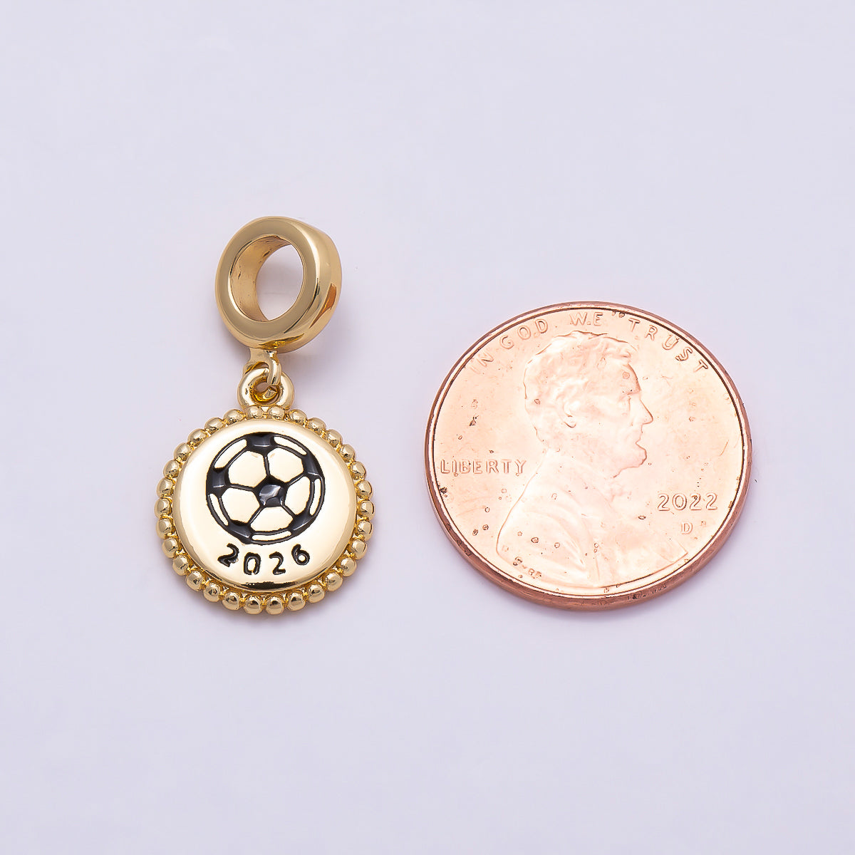 16K Gold Filled 15mm Round soccer Beaded Medallion Pendant world cup | Charms-00960