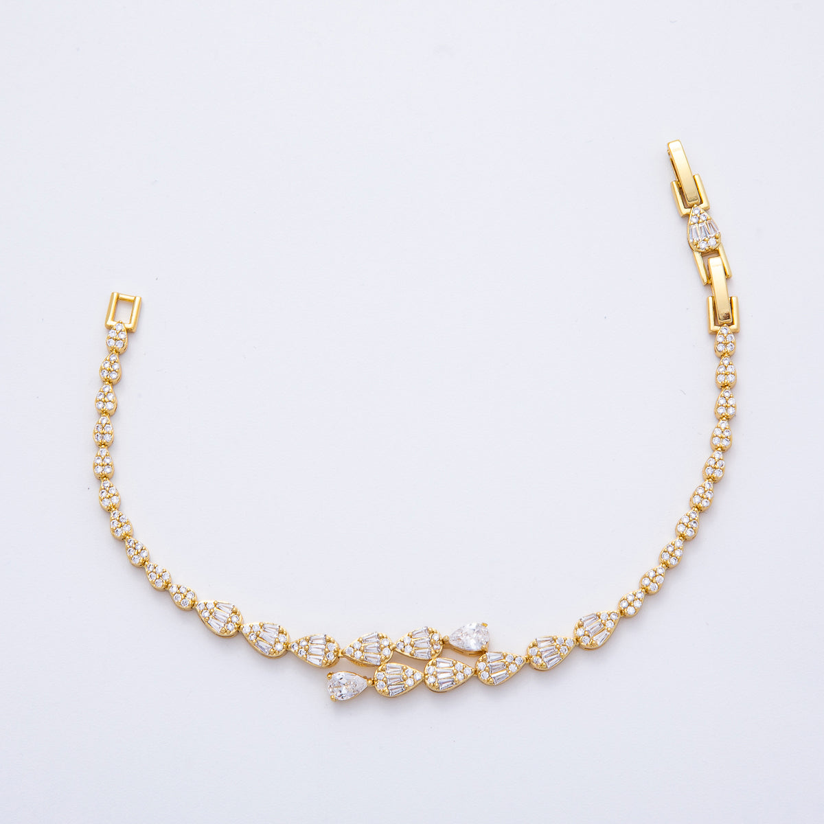 18K Gold Filled 9.5mm Clear CZ Micro Paved Teardrop Tennis Chain Adjustable Bracelet | WA-3881