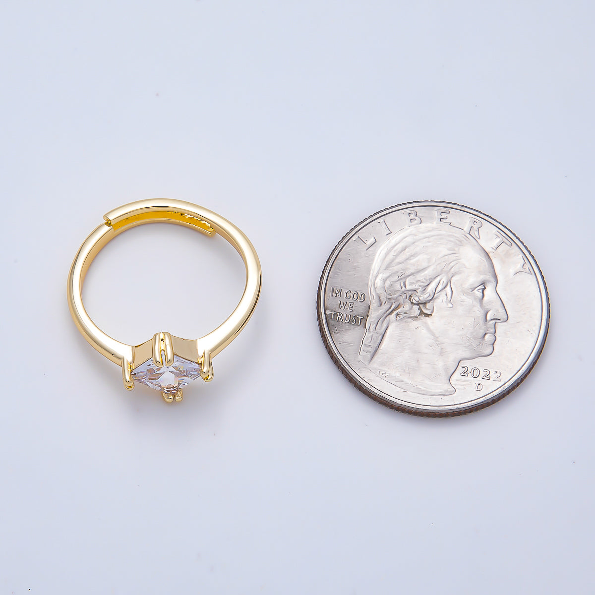 16K Gold Filled Clear Rhombus CZ Solitaire Adjustable Ring in Gold & Silver | Rings-00157 Rings-00158