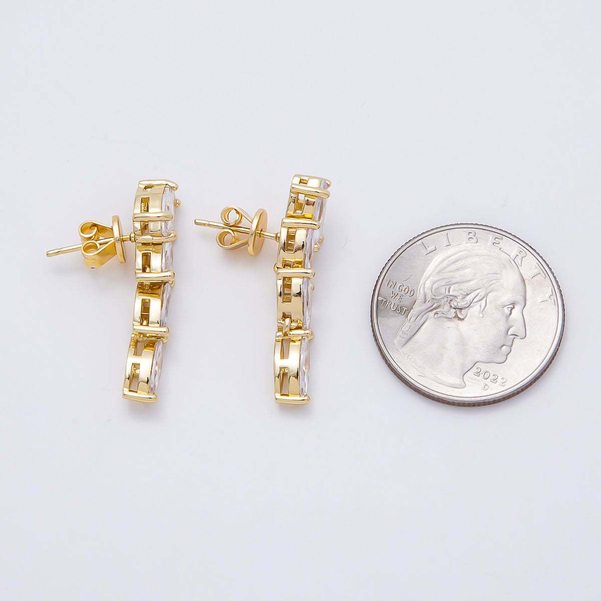16K Gold Filled 29mm Marquise CZ Statement Drop Stud Earrings | Earrings-00456