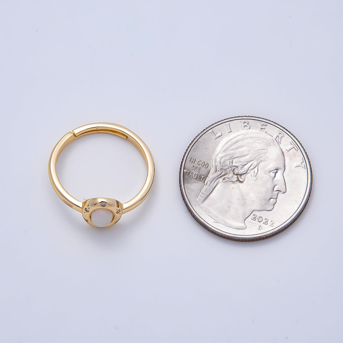 16K Gold Filled White Opal CZ Dotted Oval Bezel Solitaire Ring | Rings-00142