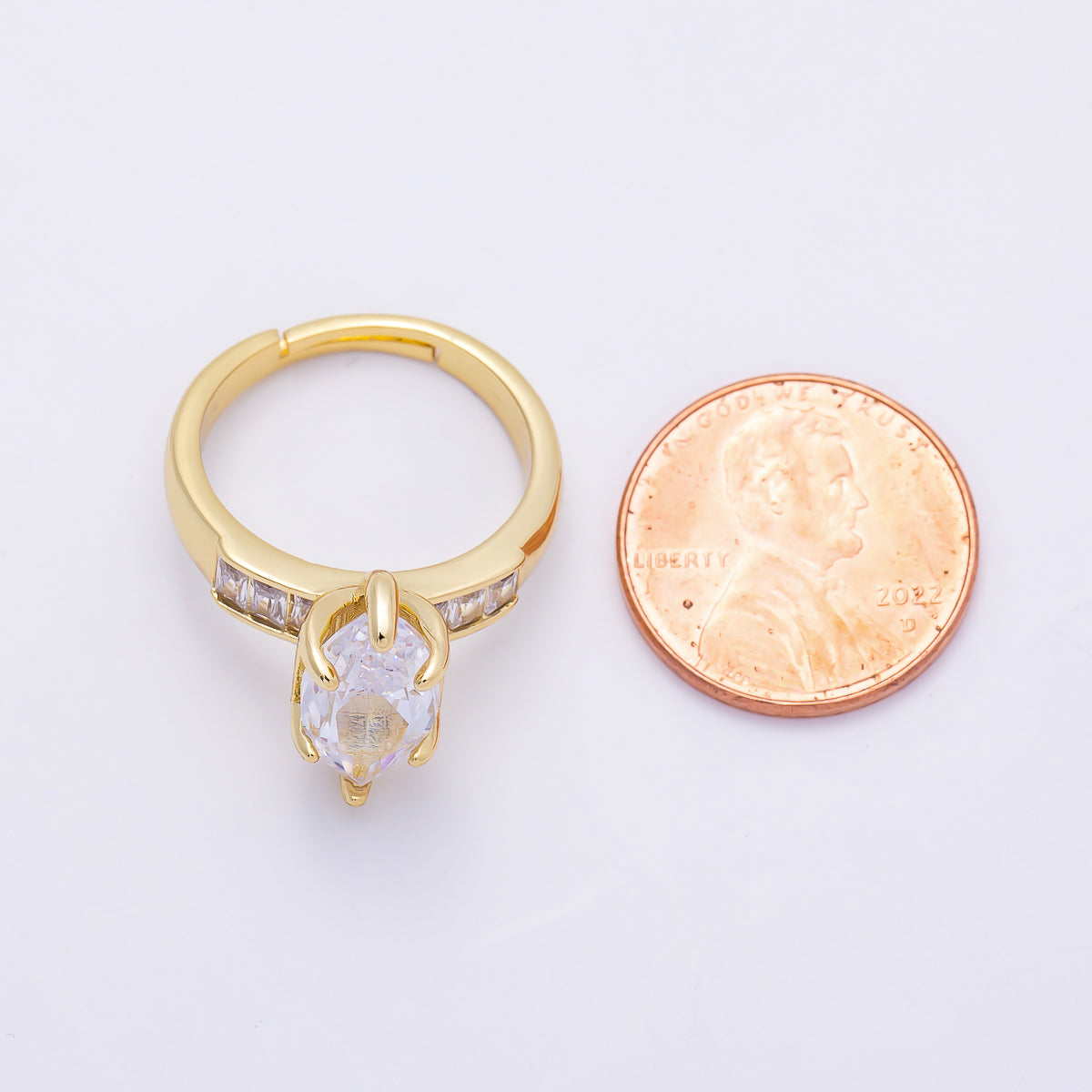 16K Gold Filled Clear Marquise Baguette CZ Adjustable Ring in Gold & Silver | Rings-00291 Rings-00292