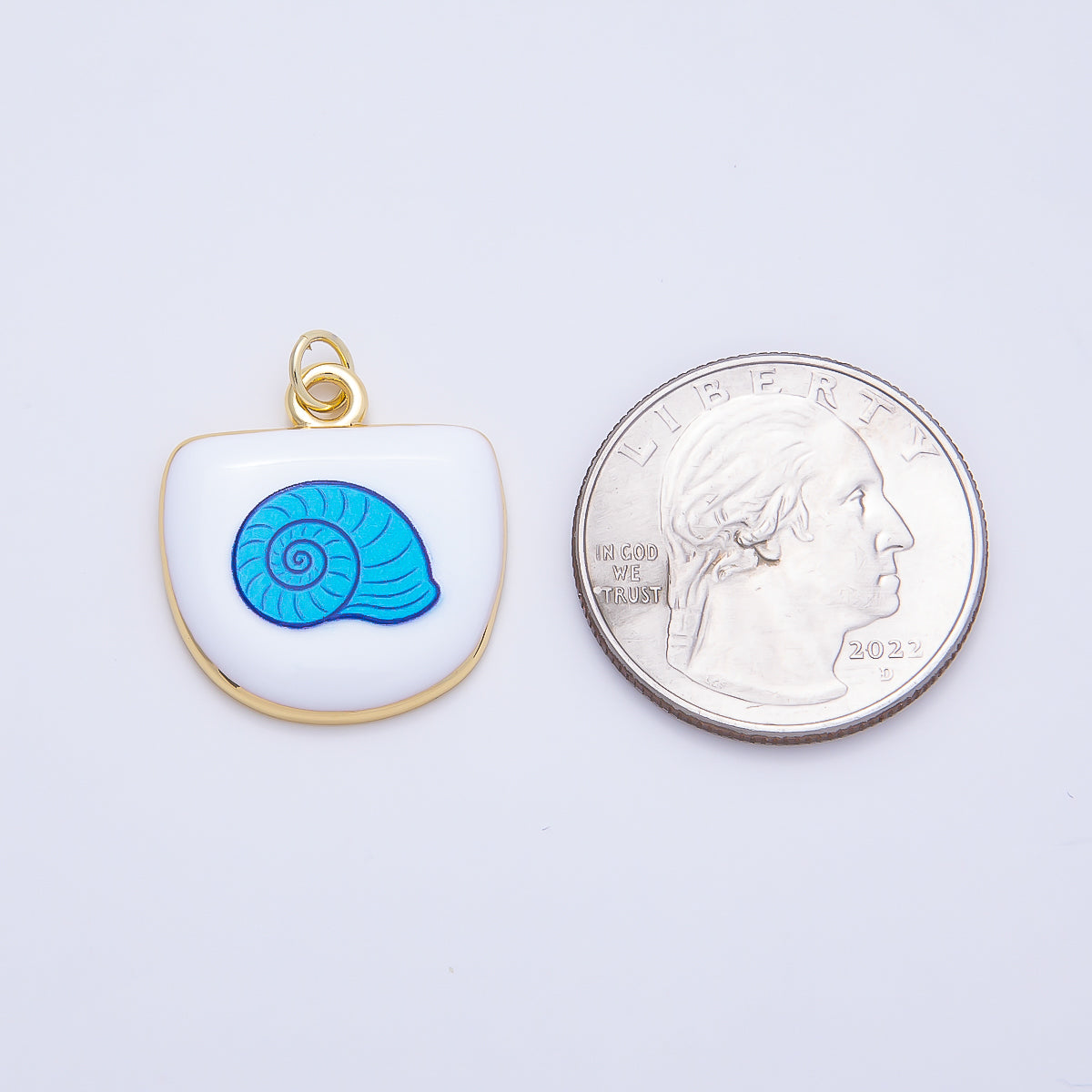 16K Gold Filled 22mm Sea Shell, Scallop, Starfish Blue White Enamel Charm | Charms-01244 ~ Charms-01246