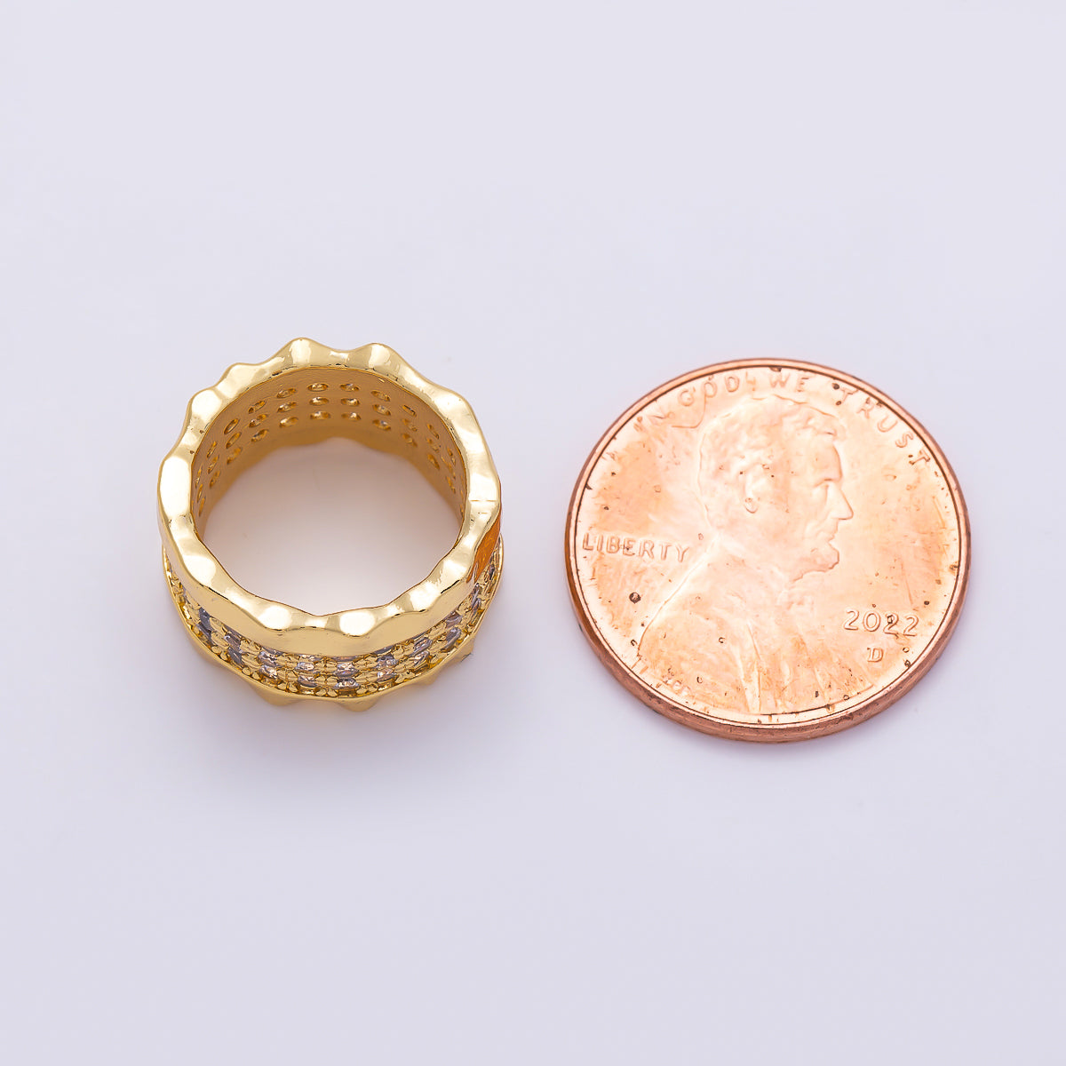 16K Gold Filled 9.5mm Micro Paved CZ Lined Molten Wavy Rondelle Bead | Beads-00533