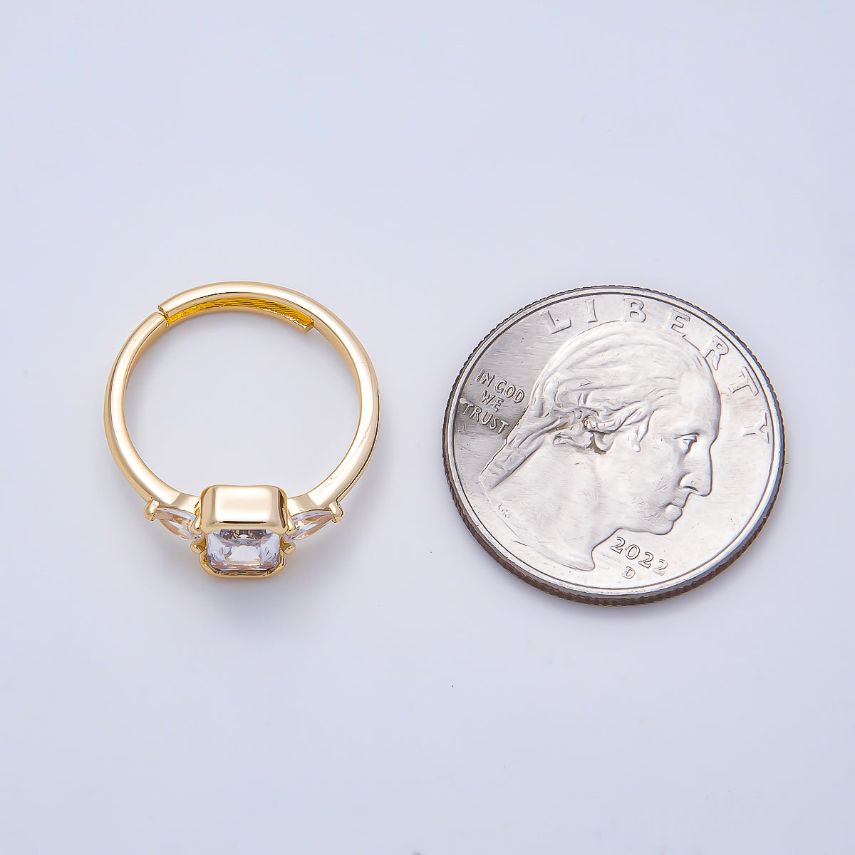 16K Gold Filled Clear Baguette Teardrop CZ Solitaire Adjustable Ring in Gold & Silver | Rings-00155 Rings-00156