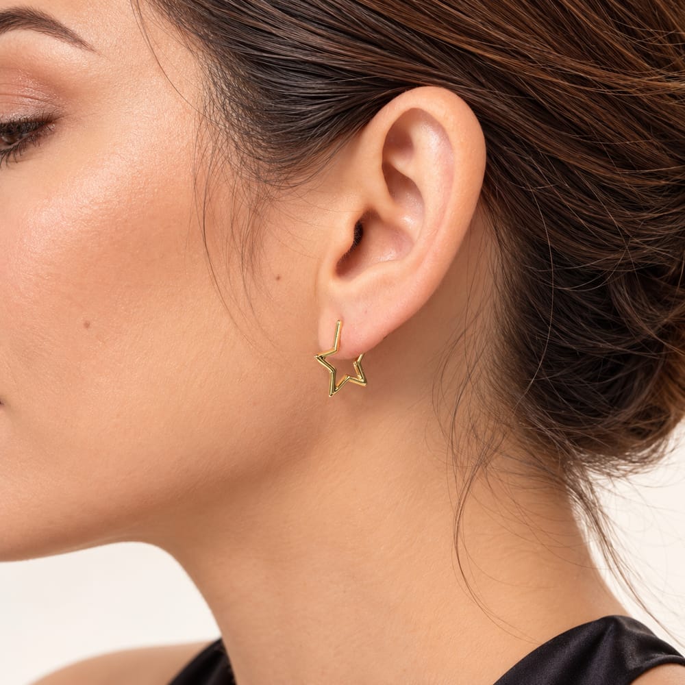16K Gold Filled 16mm Celestial Star C-Shaped Hoop Earrings | Earrings-01263