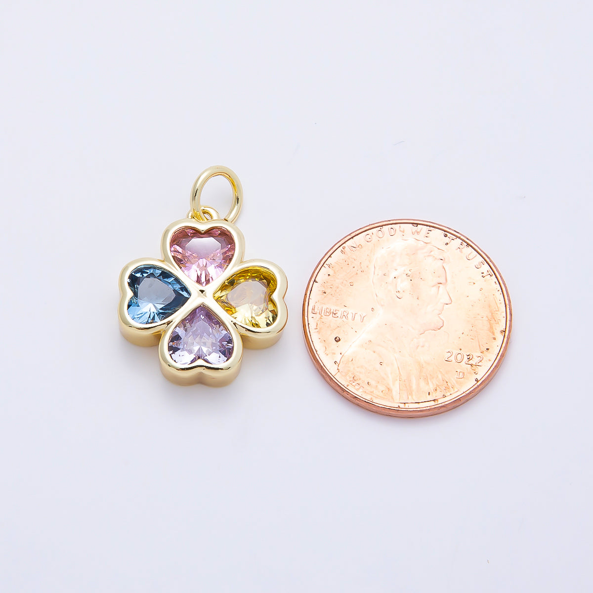 16K Gold Filled 17mm Multicolor, Clear CZ Clover Flower Charm | Charms-01196 Charms-01197