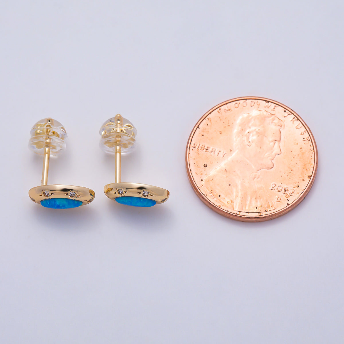 14K Gold Filled 9.5mm White, Blue Opal CZ Star Dotted Marquise Navette Bezel Stud | Earrings-00466 Earrings-00467