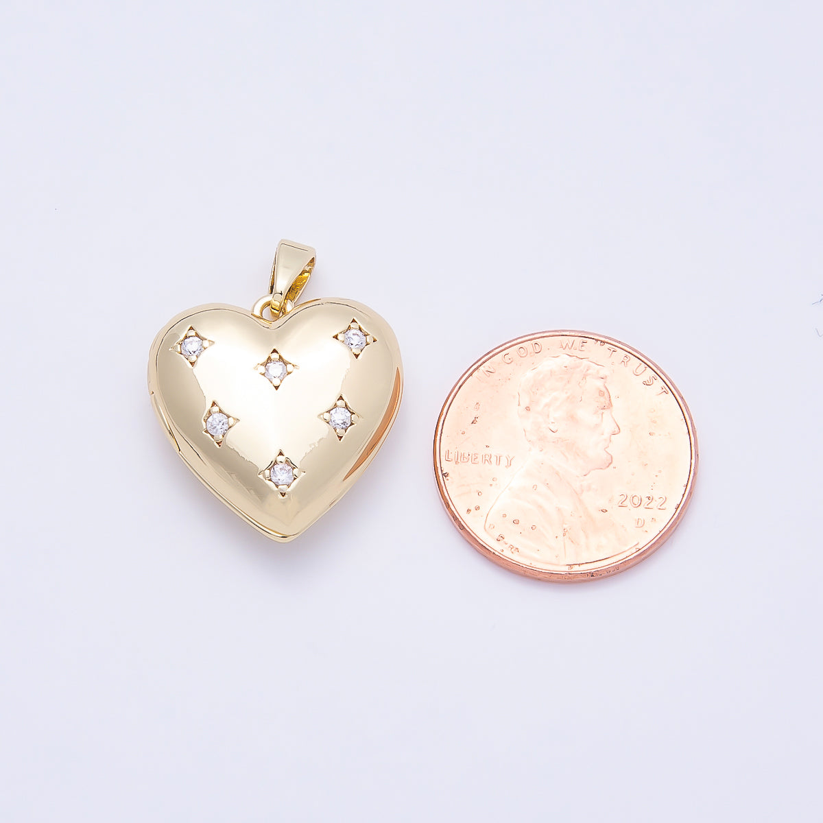 16K Gold Filled 19mm Clear CZ Starburst Dotted Love Heart Locket Pendant | Charms-01036
