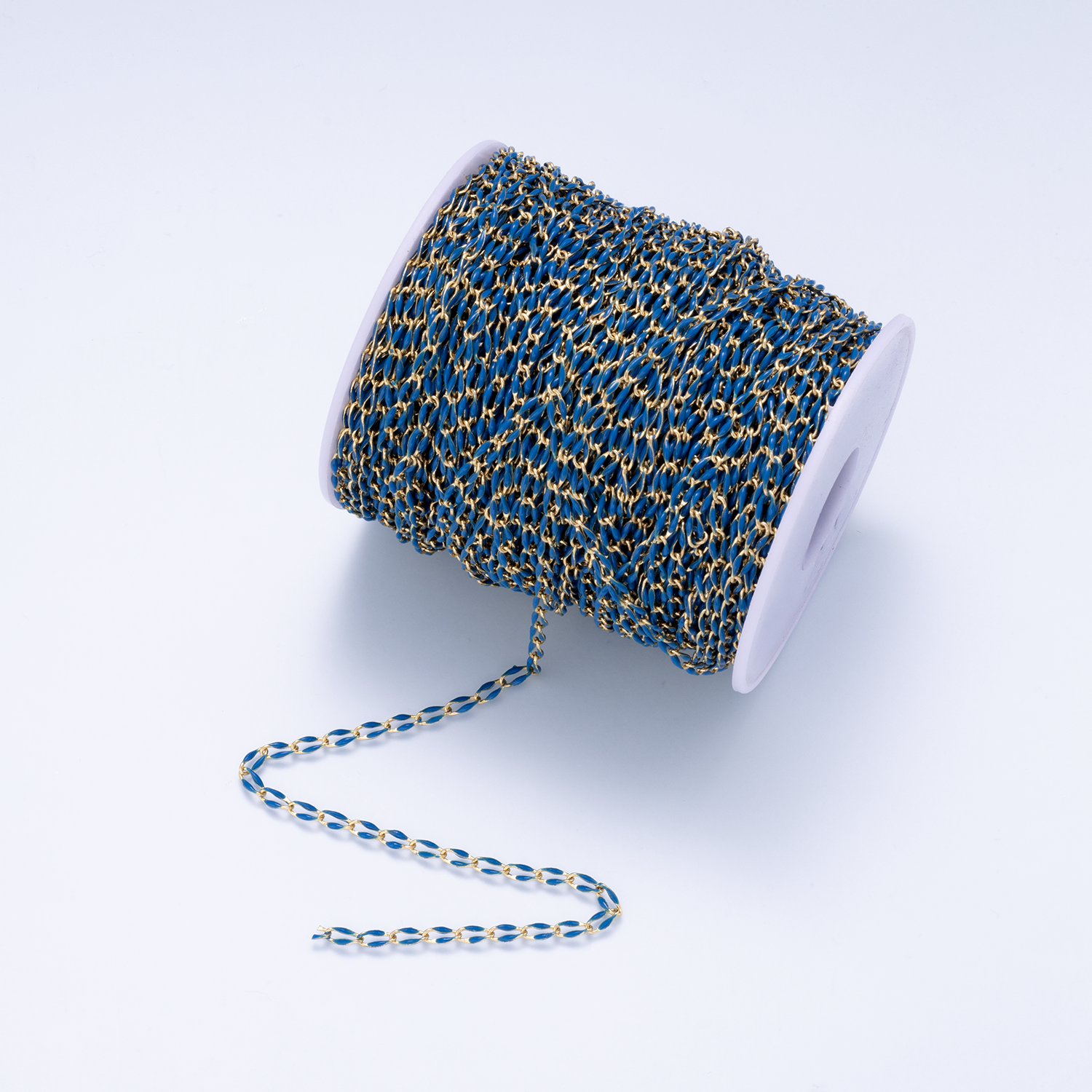 16K Gold Filled 3mm Dark Blue Enamel Link Unfinished Chain by Yard | Roll-01882