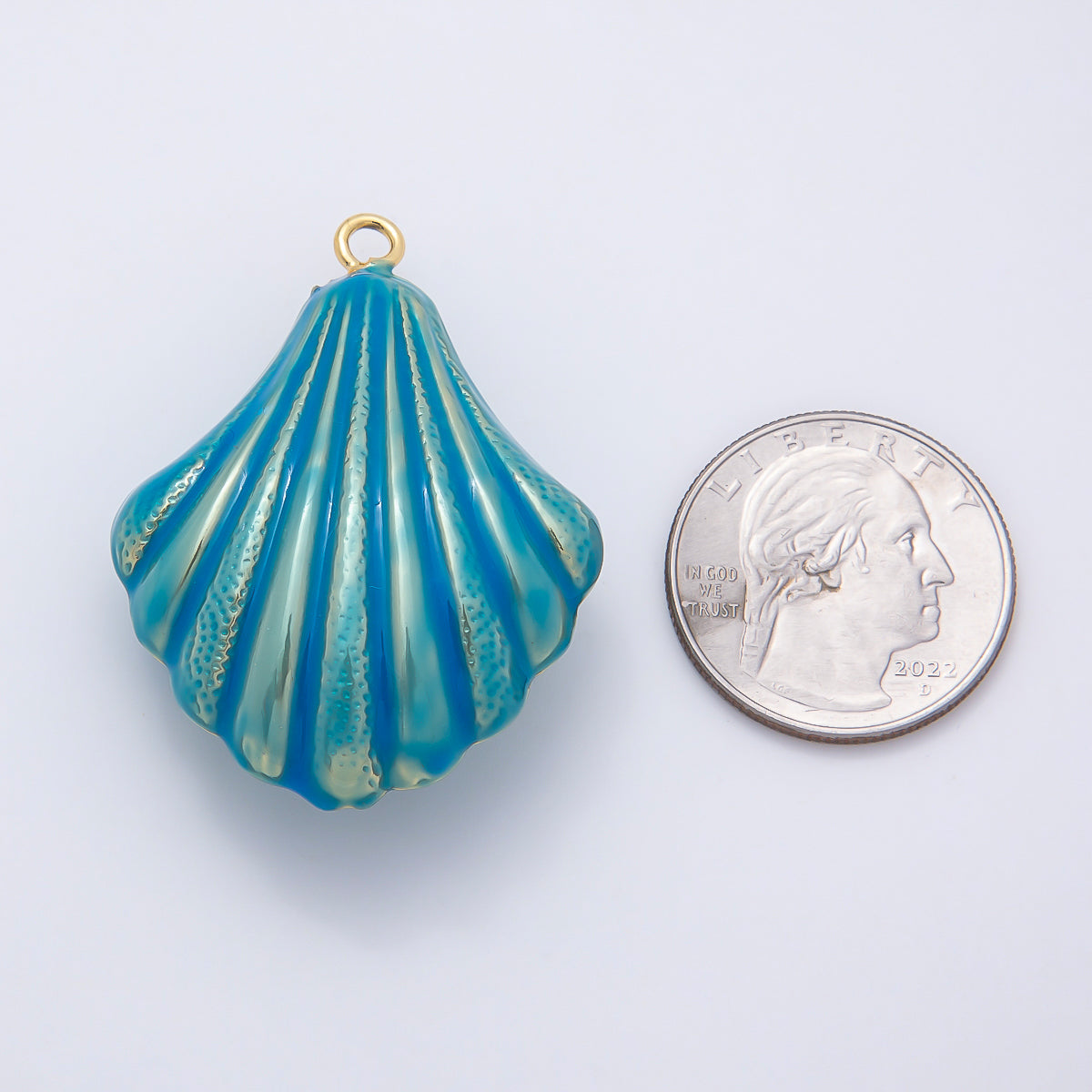 16K Gold Filled 45mm Blue, White Enamel Clam Sea Shell Charm | Charms-01058 Charms-01059
