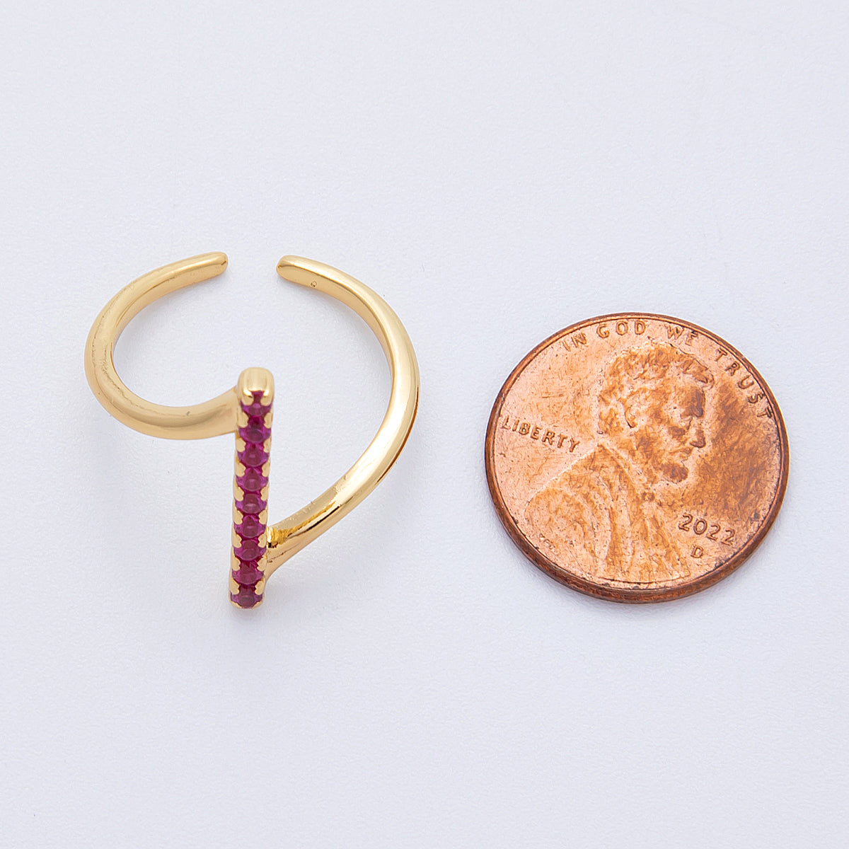16K Gold Filled Fuchsia Micro Paved CZ Linear Lined Ring | Rings-00022