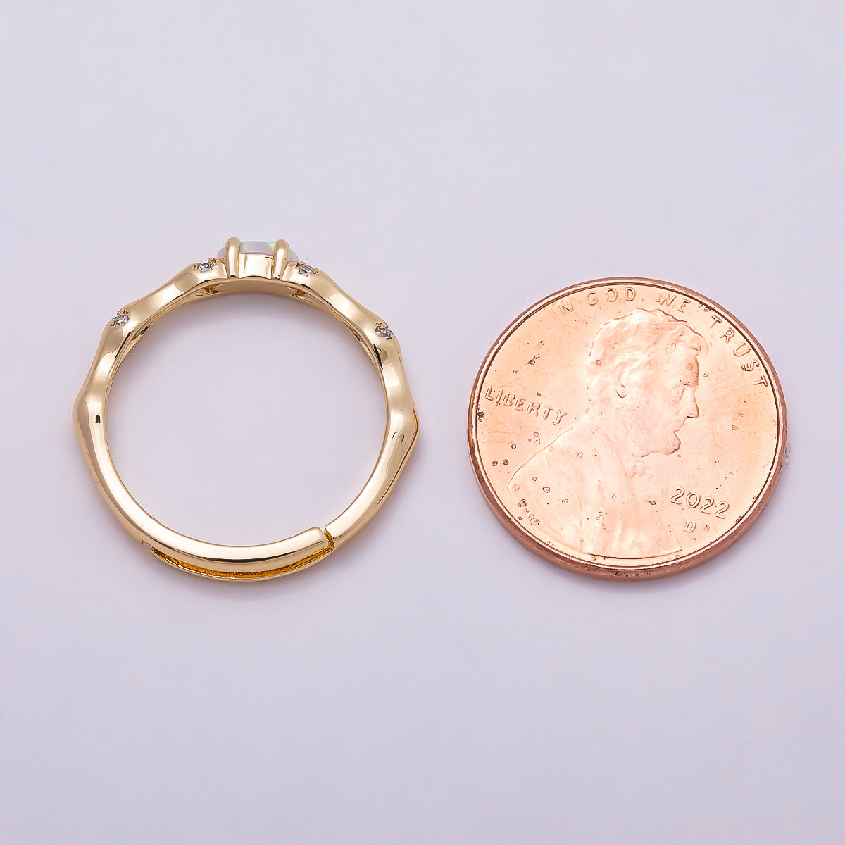 16K Gold Filled Opal Micro Paved CZ Bamboo Adjustable Ring | Rings-00140