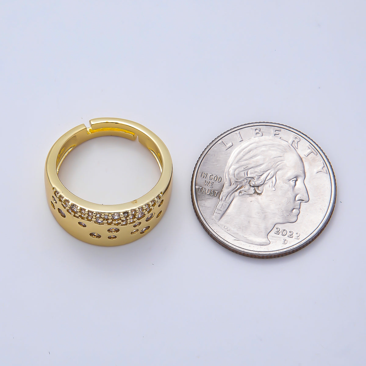16K Gold Filled Clear CZ Dotted Micro Paved Wide Ring | Rings-00192