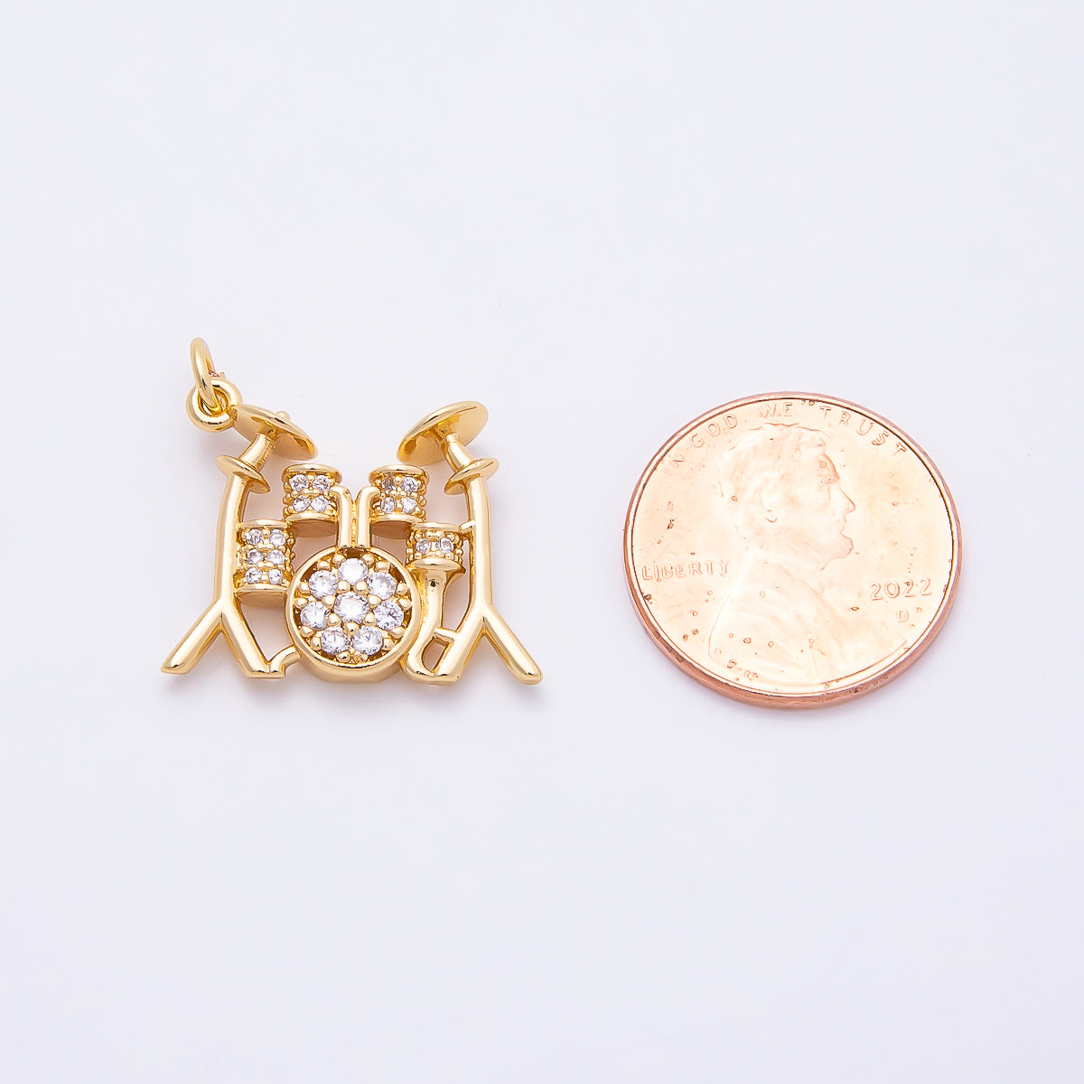 16K Gold Filled 20mm Micro Paved CZ Drum Kit Set Musical Instrument Charm | Charms-00862