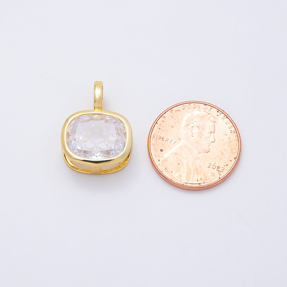 16K Gold Filled 19mm Rounded Baguette CZ Bezel Pendant | Charms-01041
