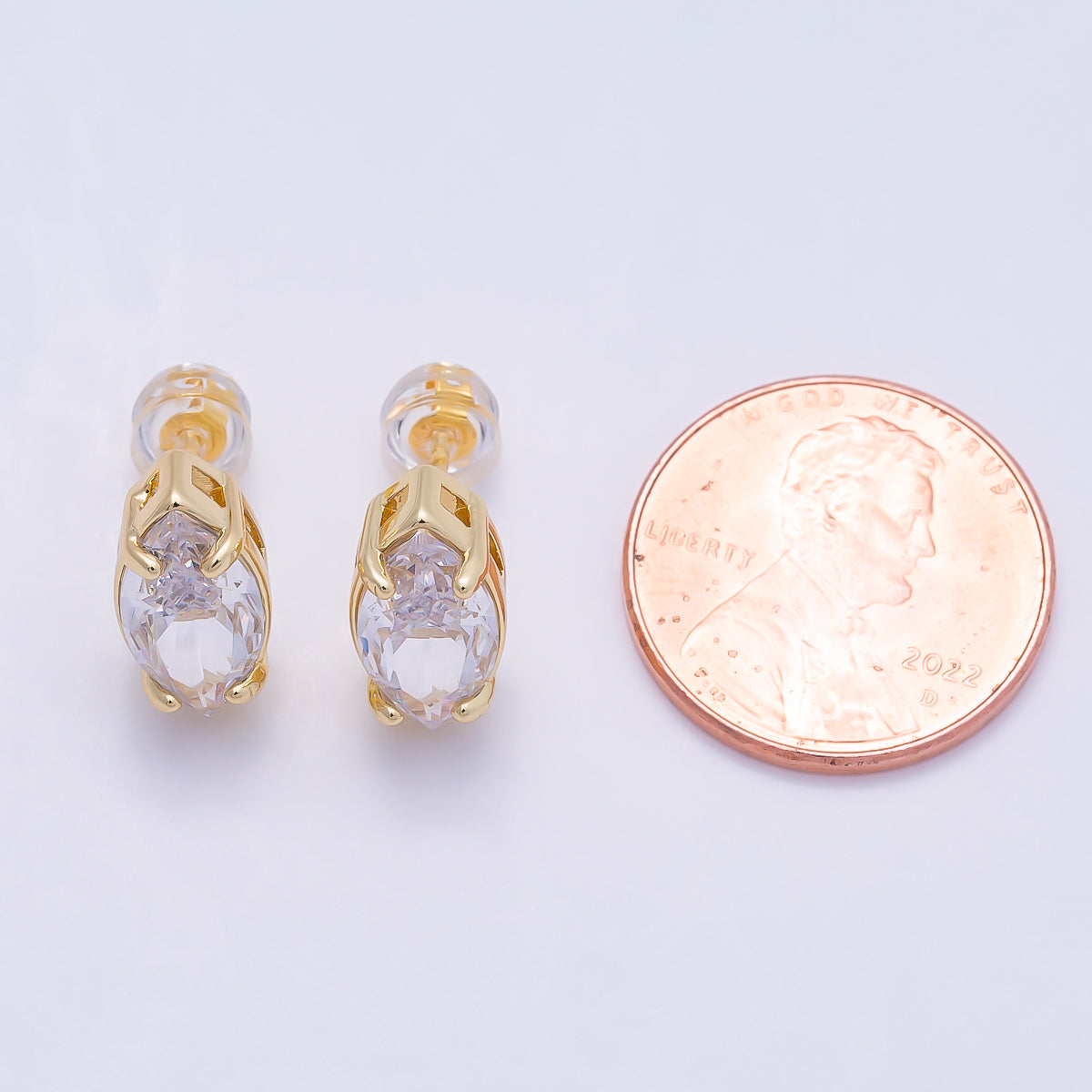 16K Gold Filled 13mm Clear Marquise CZ Stud Earrings in Gold & Silver | Earrings-00405 Earrings-00406