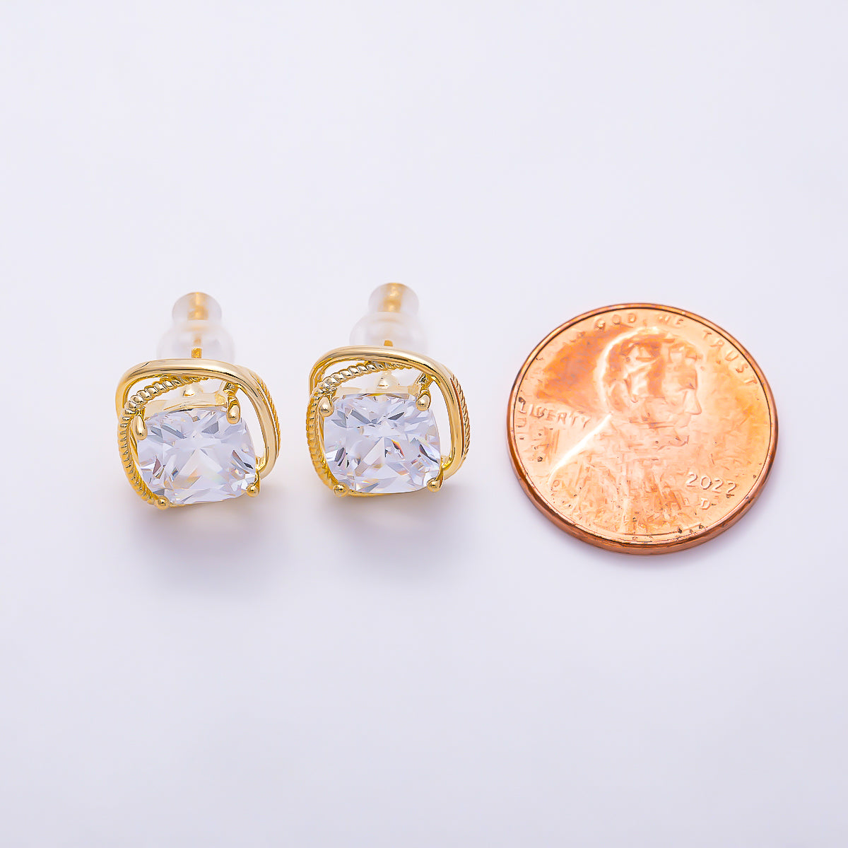 16K Gold Filled 12mm Clear CZ Solitaire Square Geometric Bezel Stud in Gold & Silver | Earrings-00769 Earrings-00770