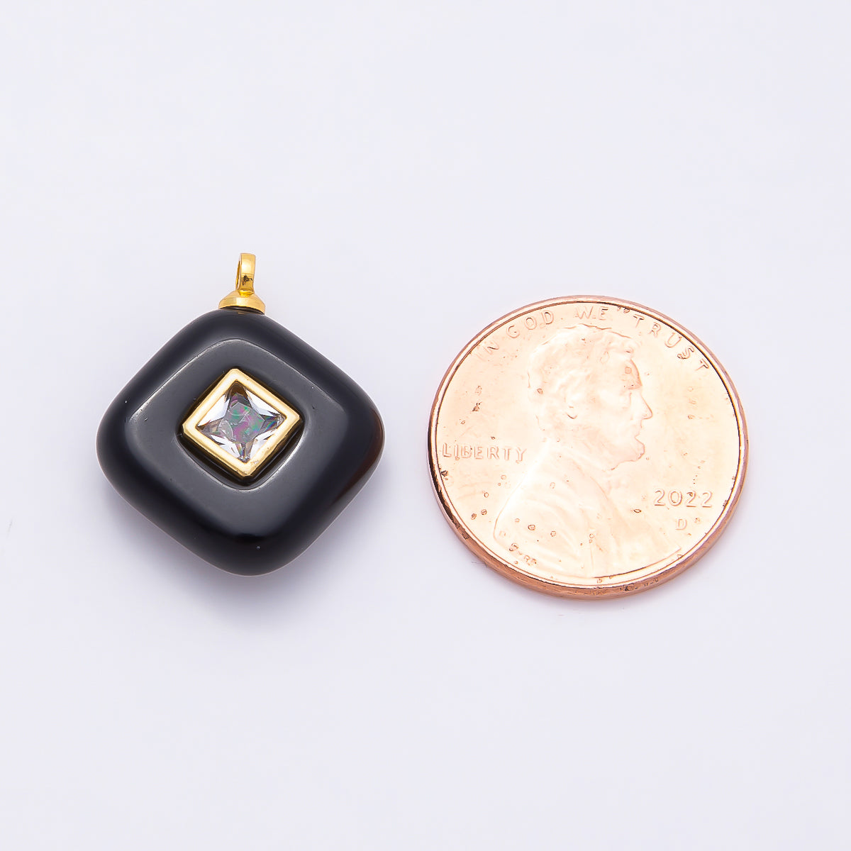 16K Gold Filled 20mm Multicolor CZ Embedded Gemstone Rhombus Pendant | Charms-01001 ~ Charms-01008