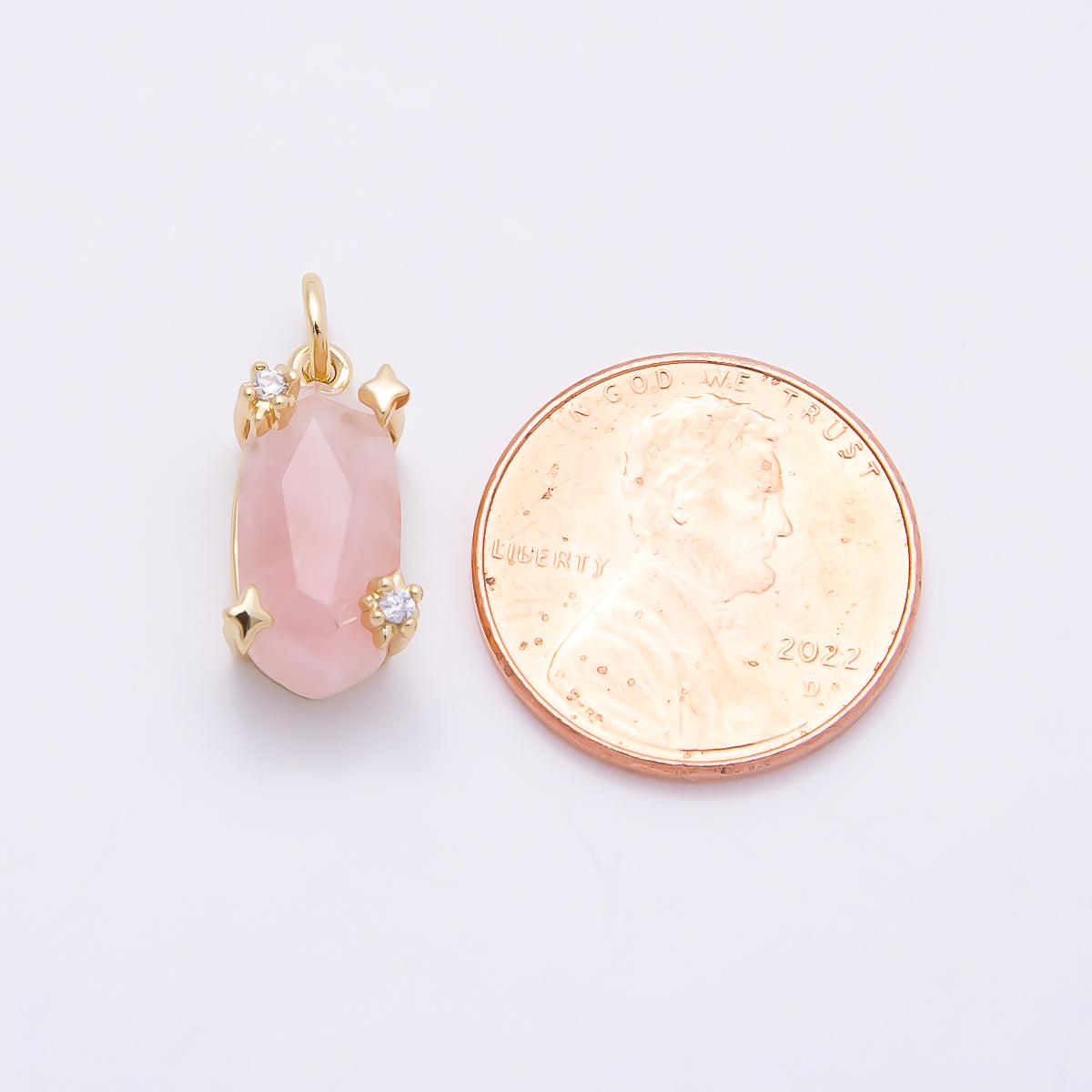 16K Gold Filled 17mm Rose Quartz, Amethyst, Citrine Multifaceted Oval Gemstone CZ Pendant | Charms-01009 - Charms-01011