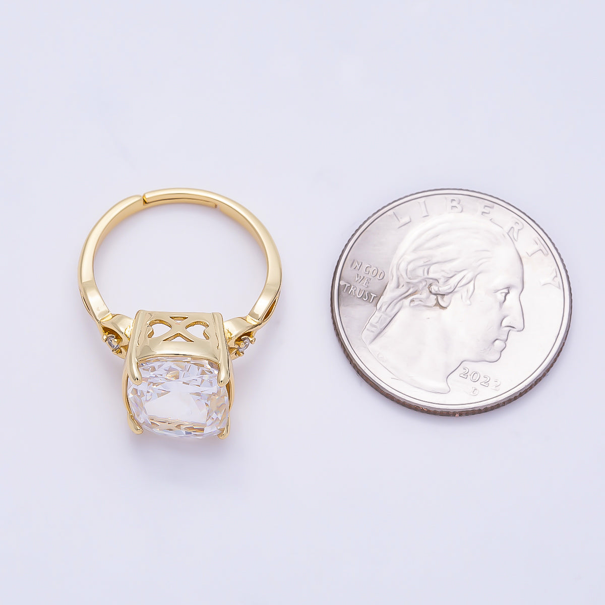 16K Gold Filled Clear CZ Rounded Oval Baguette Prong Solitaire Ring | Rings-00284