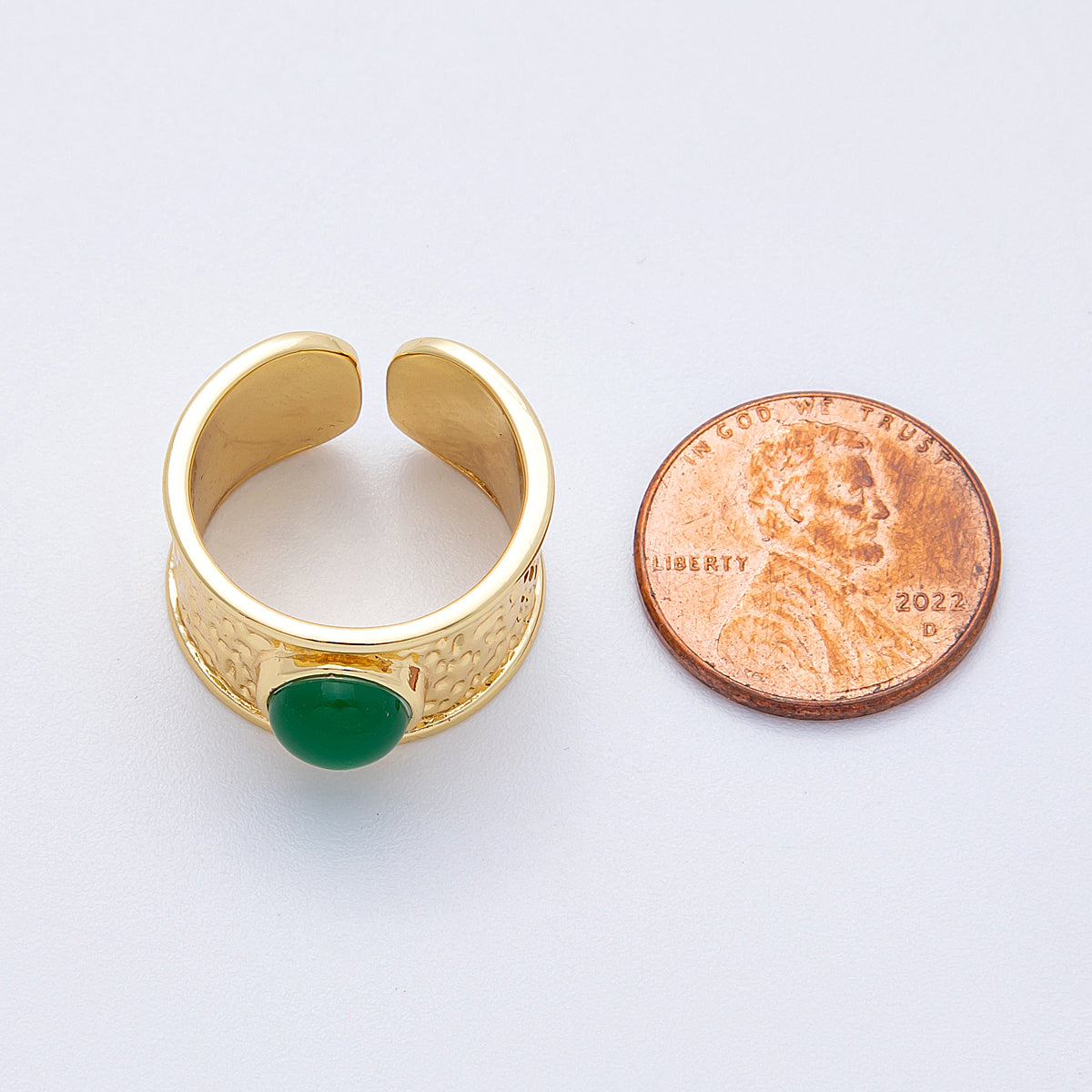 16K Gold Filled Red, Green Cabochon Gemstone Hammered Wide Band Ring | Rings-00023 Rings-00024