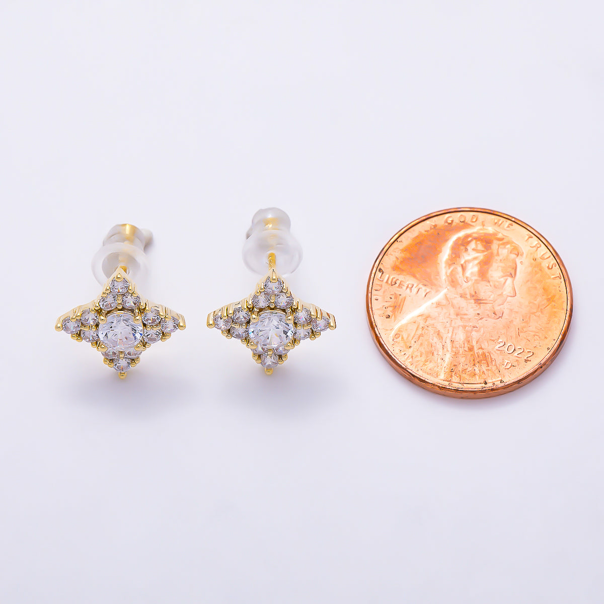 16K Gold Filled 11.5mm Clear Micro Paved CZ Celestial Star Stud in Gold & Silver | Earrings-00775 Earrings-00776