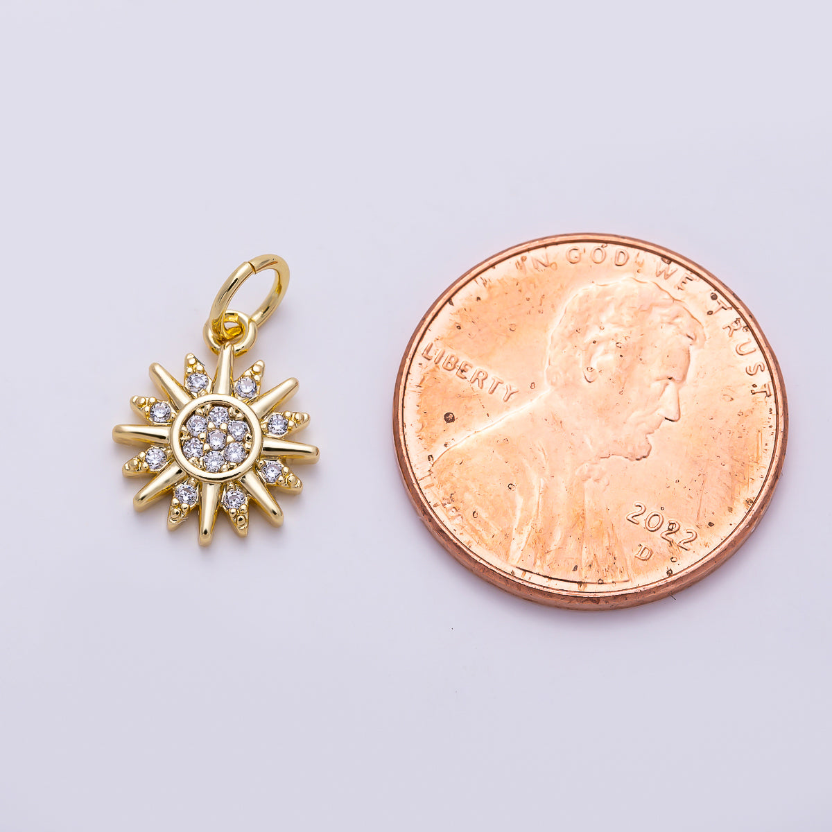 16K Gold Filled 12mm Micro Paved CZ Celestial Sun Charm | Charms-01490