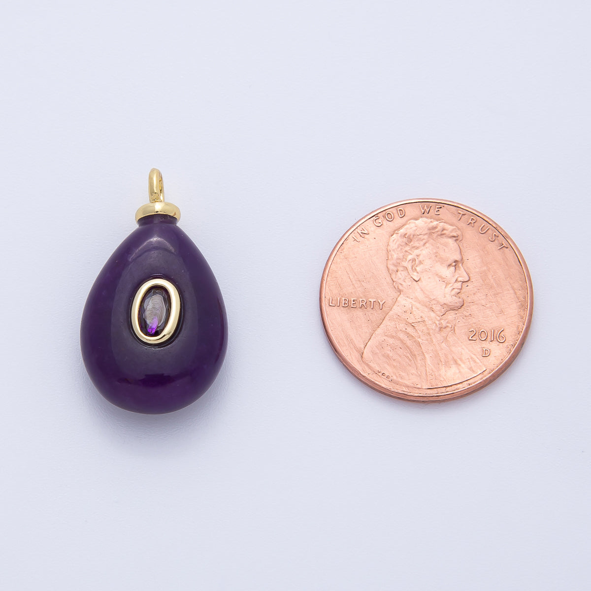 18K Gold Filled Purple Oval CZ Rhodochrosite, Amethyst Teardrop Gemstone Charm | AF1390 AF1391
