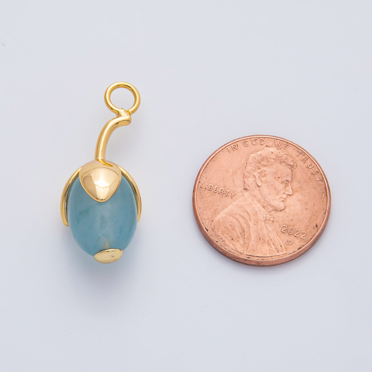 18K Gold Filled 27mm Aquamarine, Carnelian, Aventurine Natural Gemstone Fruit Drop Charm | AF1441 ~ AF1443