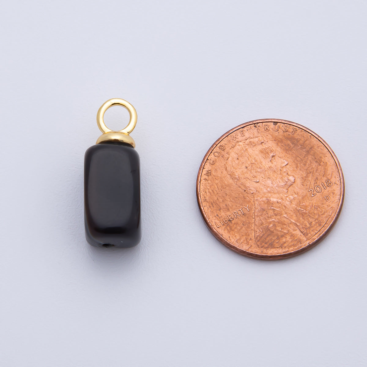 18K Gold Filled 20mm Black Onyx Gemstone Tube Drop Charm | AK144