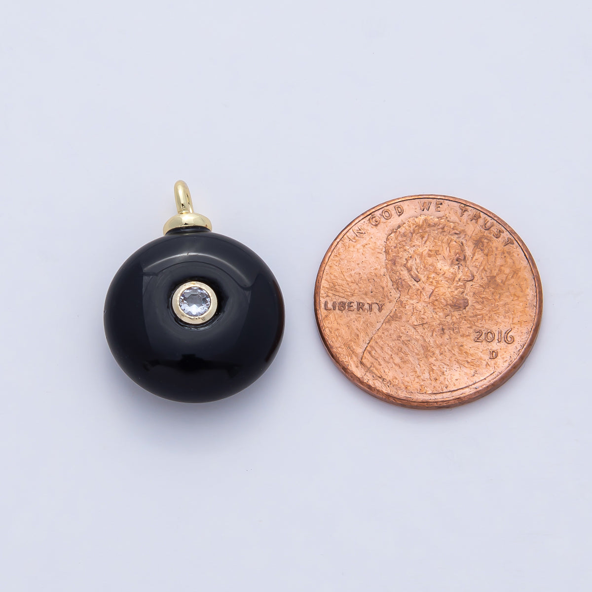 18K Gold Filled 20mm Clear CZ Black Onyx Round Gemstone Charm | AF1471