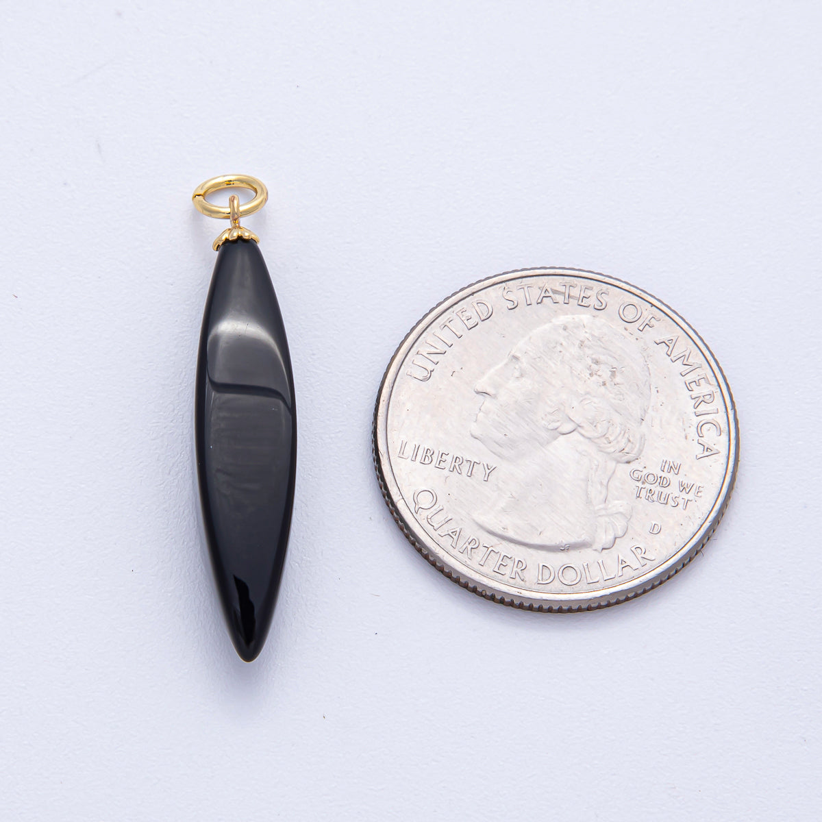 18K Gold Filled 34mm Black Onyx Navette Gemstone Drop Charm | AK051