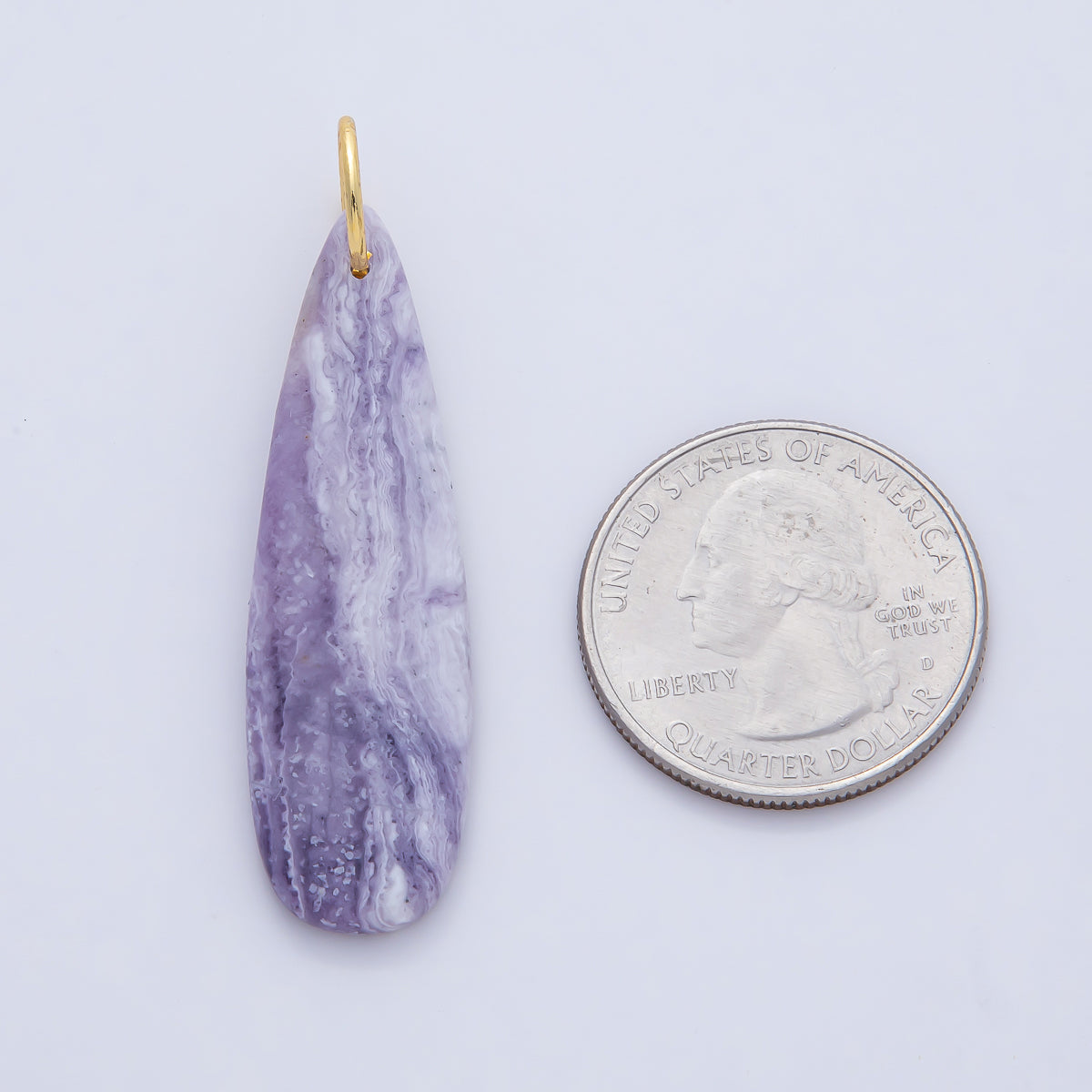 18K Gold Filled Lagoon Jasper, Charoite Teardrop Gemstone Charm | AF1592