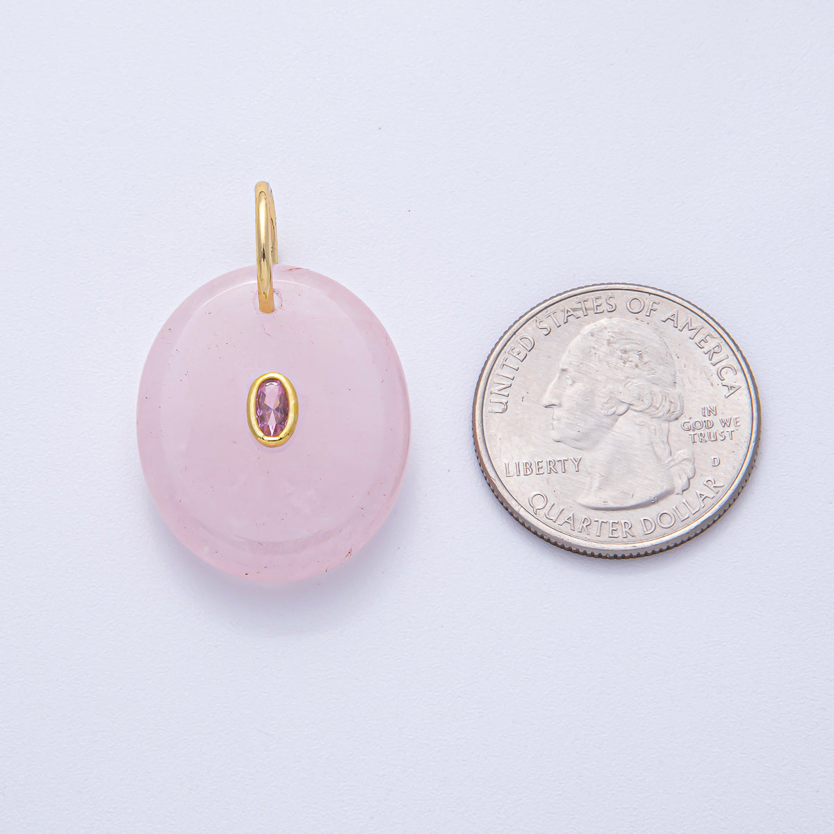 18K Gold Filled 27mm CZ Embedded Rose Quartz, Clear Quartz, Amethyst Oval Gemstone Charm | AK058 AK059