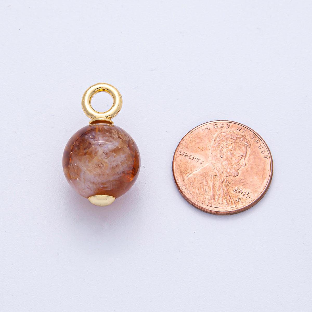 18K Gold Filled 24.5mm Citrine Round Gemstone Drop Charm | AK049