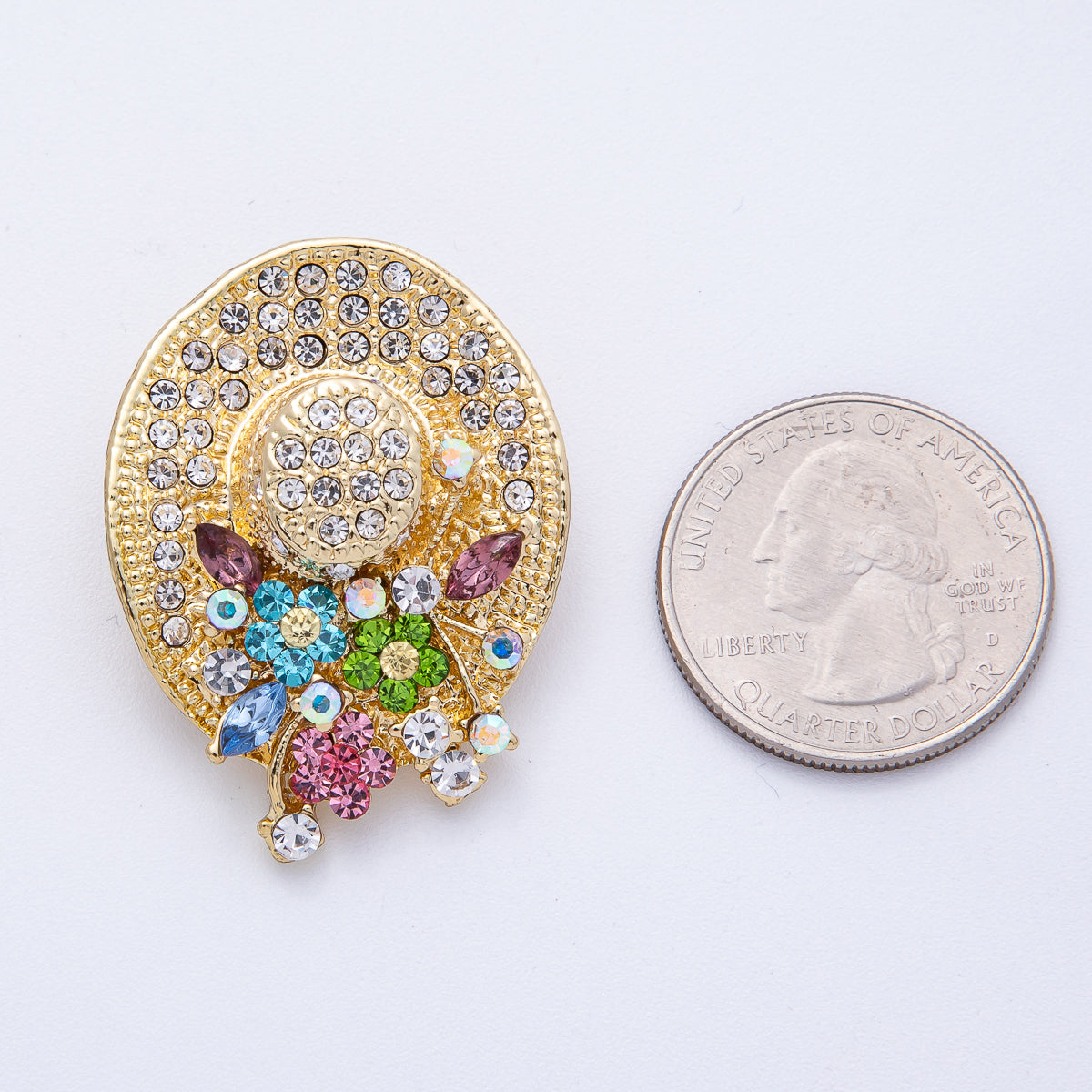 Gold Floral Jubilee Jeweled Brooch Pin with Colorful Crystal | BH-010