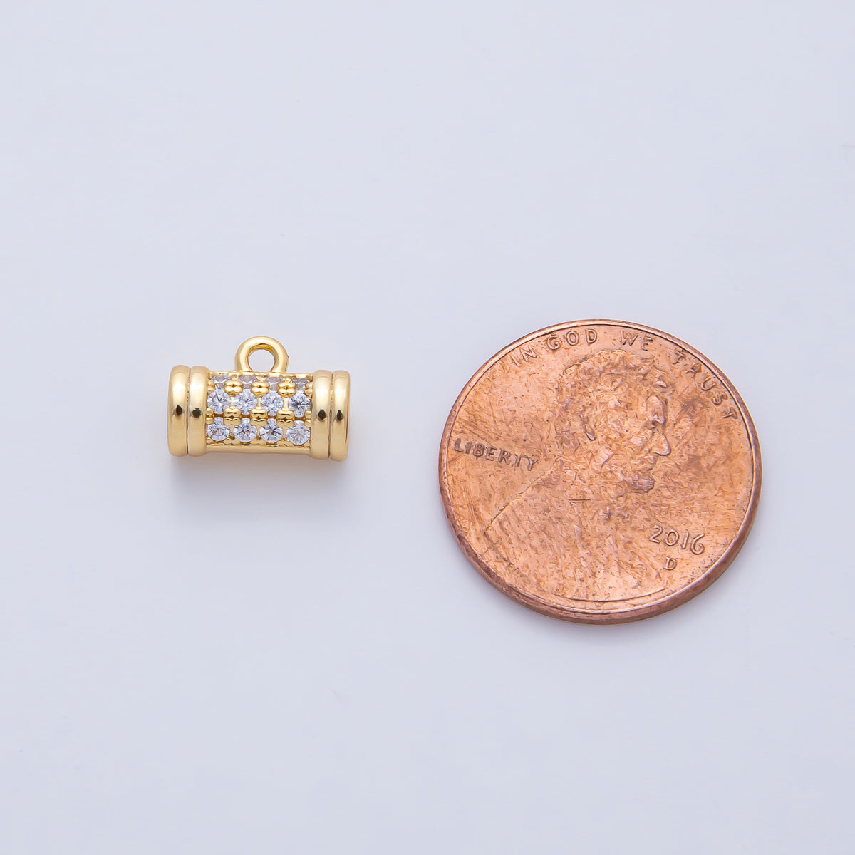 18K Gold Filled 7.5mm Micro Paved CZ Tube Spacer Bail Finding | Z1595