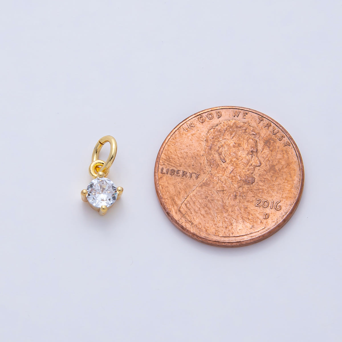 18K Gold Filled 7.3mm Clear CZ Round Mini Charm | AK025