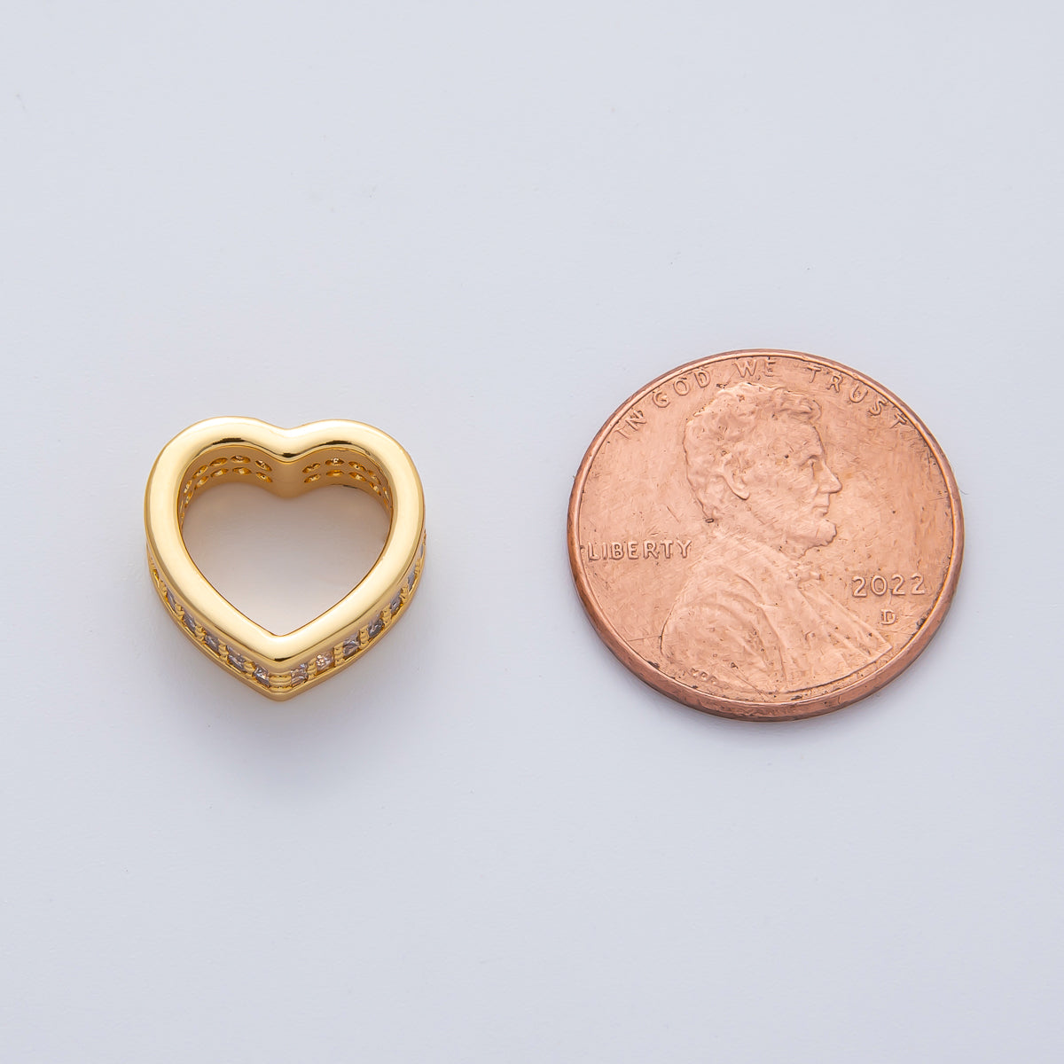 18K Gold Filled 13mm Micro Paved CZ Heart Rondelle Spacer Bead | B407